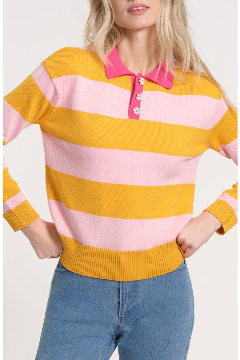 Floral Button Rugby Sweater, Main, color, YELLOW PINK