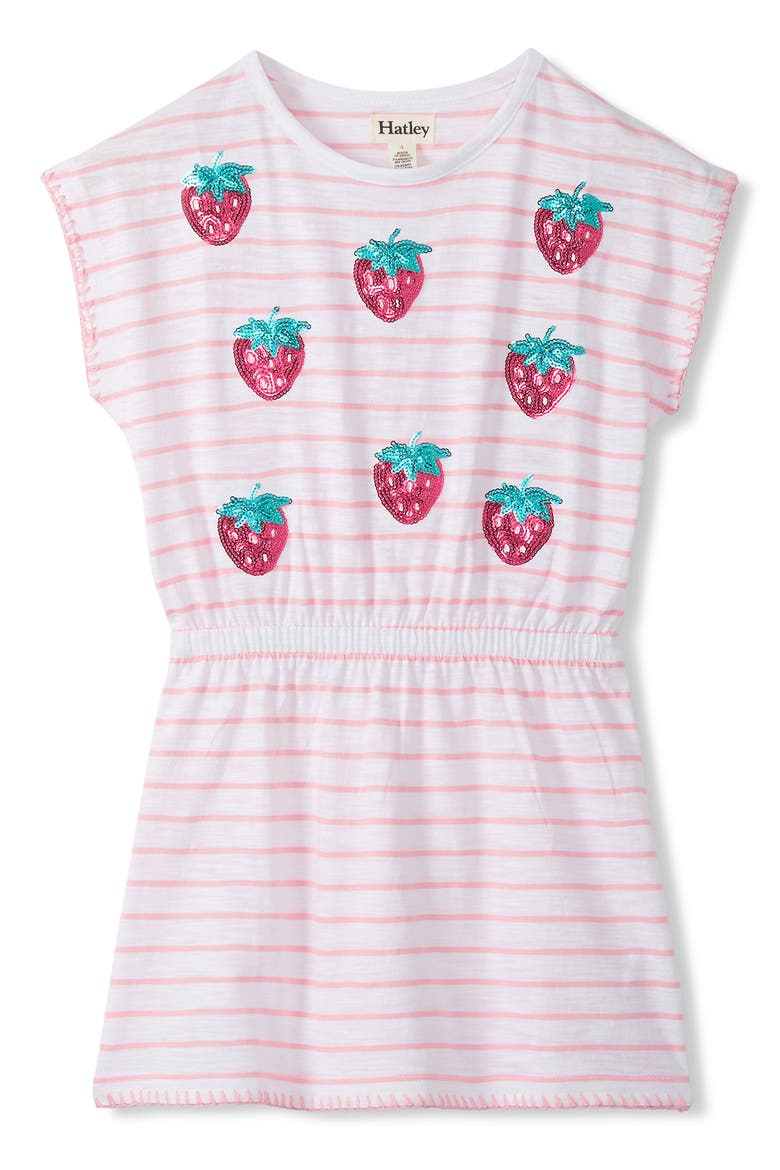 Kids' Strawberry Sequin Cinch Waist Dress, Main, color, WHITE