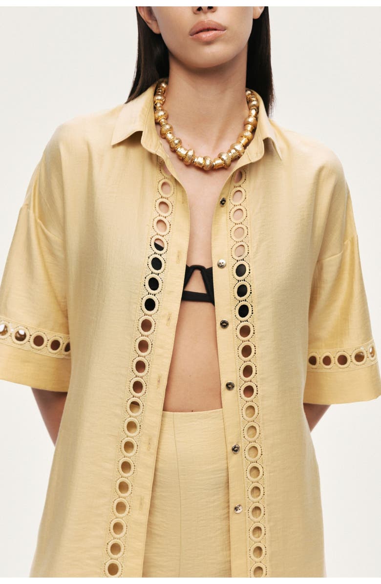 Nocturne Belted Eyelet Detail Short-Sleeve Jacket, Alternate, color, Yellow