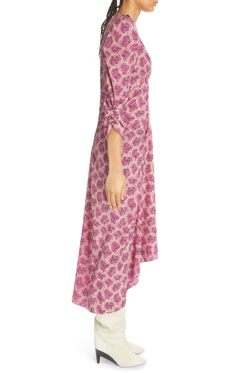 Isabel Marant Albini Abstract Print Long Sleeve Stretch Silk Dress, Alternate, color, 