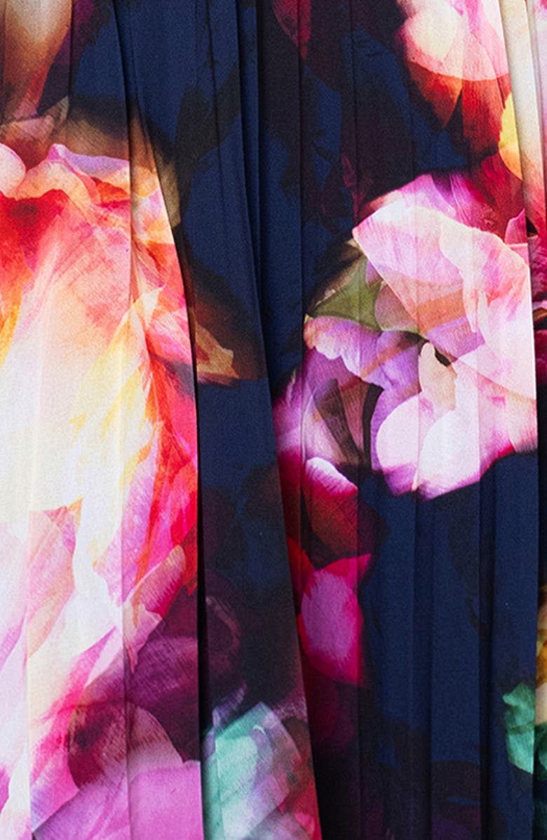 Xscape Evenings One-Shoulder Mixed Media Gown, Alternate, color, Navy/ Fuchsia