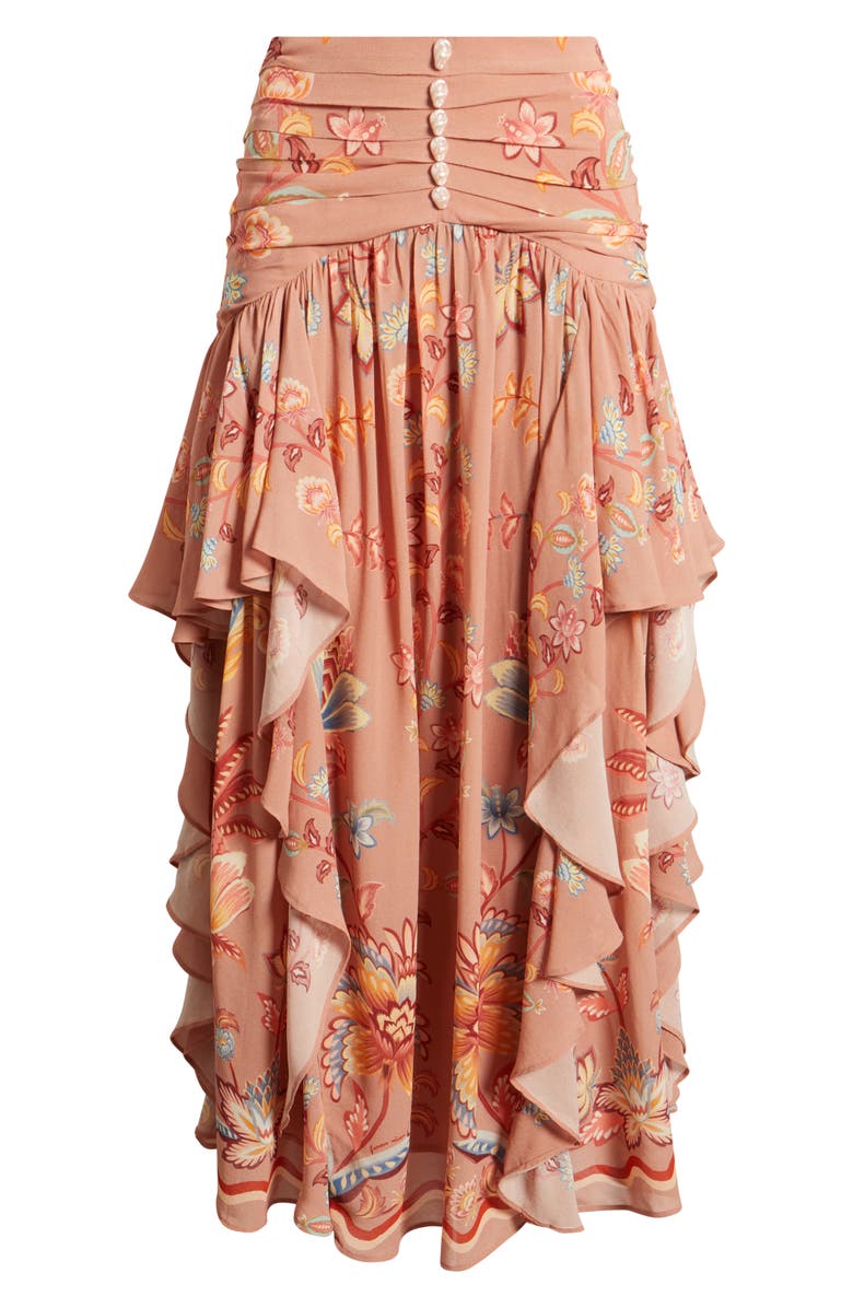 FARM Rio Boho Enhance Ruffled Maxi Skirt, Main, color, Boho Enchance Mocha
