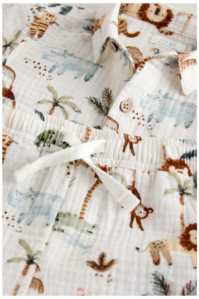 Kids' Print Cotton Gauze Button-Up Shirt & Shorts Set, Alternate, color, NEUTRAL