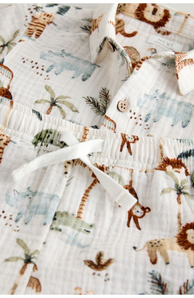 NEXT Kids' Print Cotton Gauze Button-Up Shirt & Shorts Set, Alternate, color, Neutral
