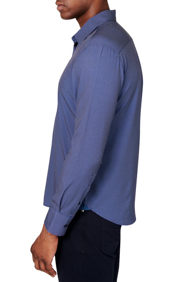 Slim Fit Microdot 4-Way Stretch Performance Button-Up Shirt, Alternate, color, NAVY