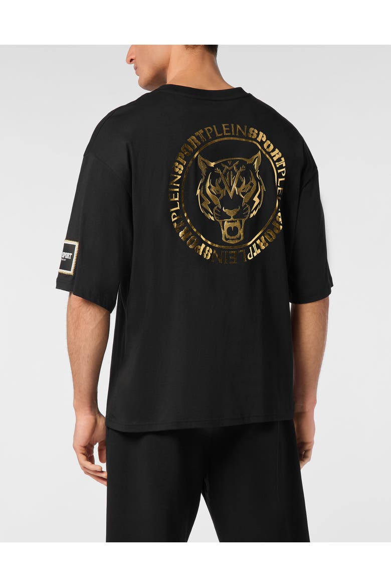 T-Shirt Round Neck Ss Label Men, Alternate, color, black/lightgold