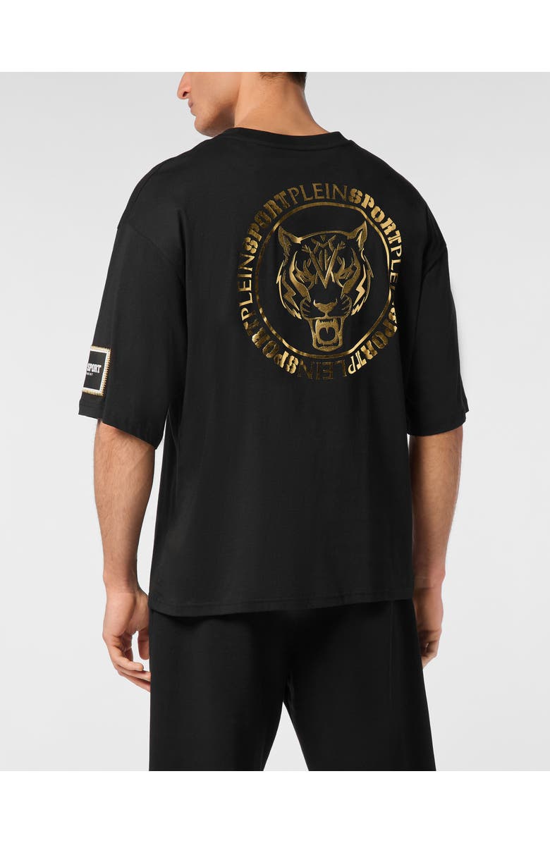 PLEIN SPORT T-Shirt Round Neck Ss Label Men, Alternate, color, Black/Lightgold