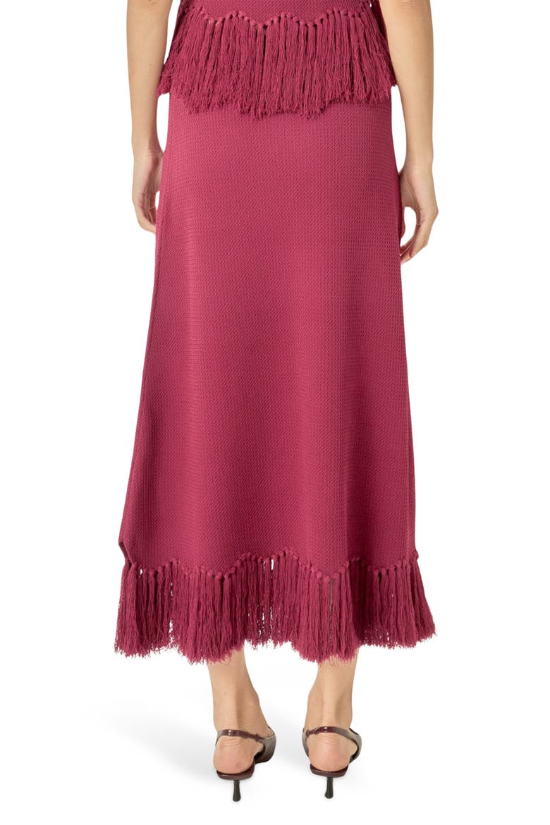 Fringe Hem Knit Midi Skirt, Alternate, color, BURGUNDY