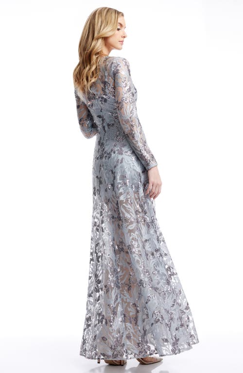 DRESS THE POPULATION DRESS THE POPULATION AVA SEQUIN FLORAL LONG SLEEVE A-LINE GOWN