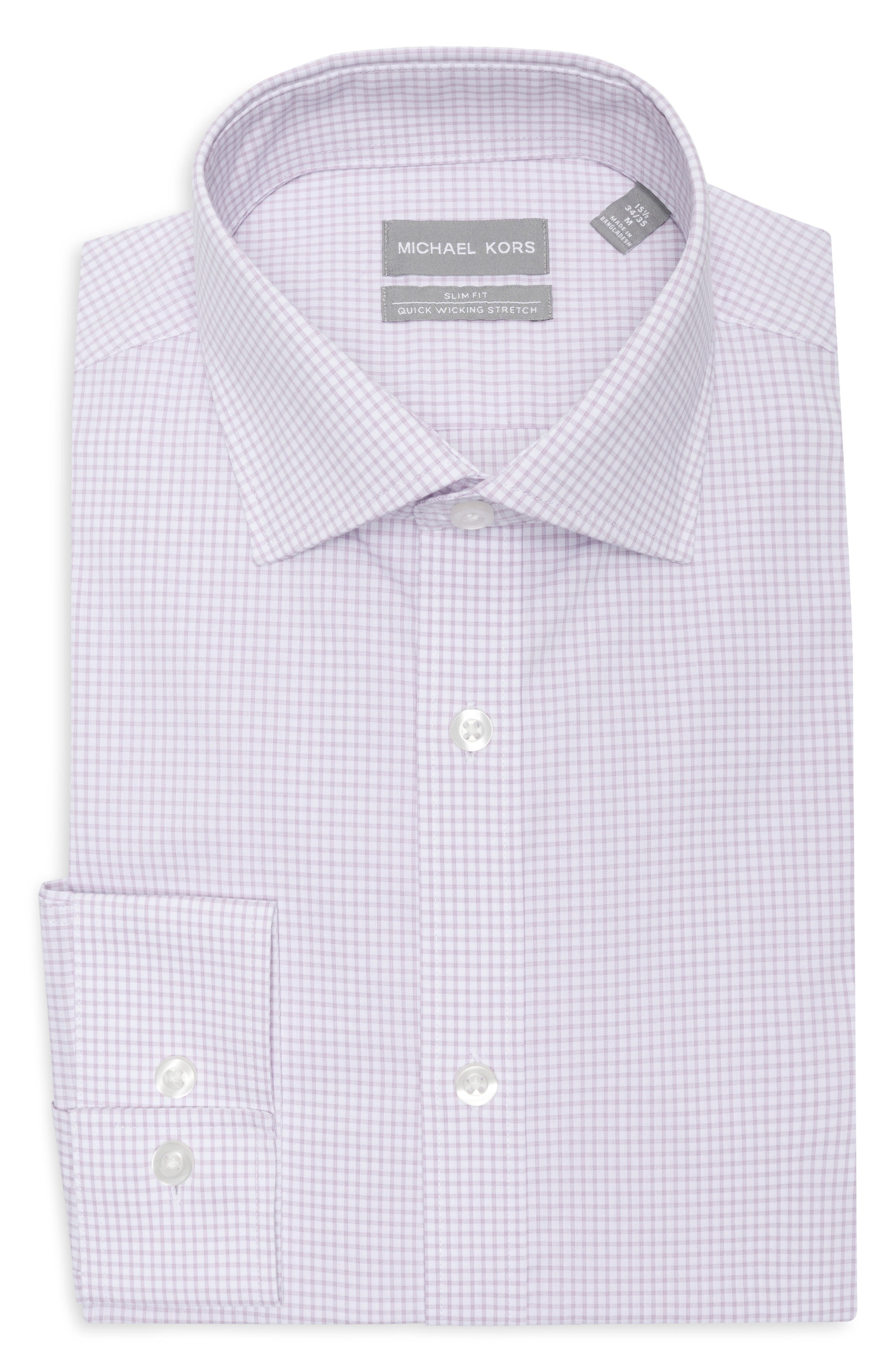 Michael Kors Check Slim Fit Quick Wicking Stretch Dress Shirt