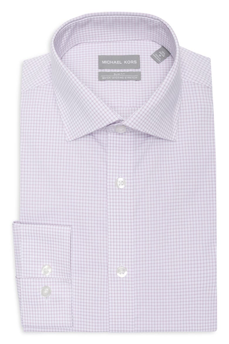 Check Slim Fit Quick Wicking Stretch Dress Shirt, Alternate, color, LILAC