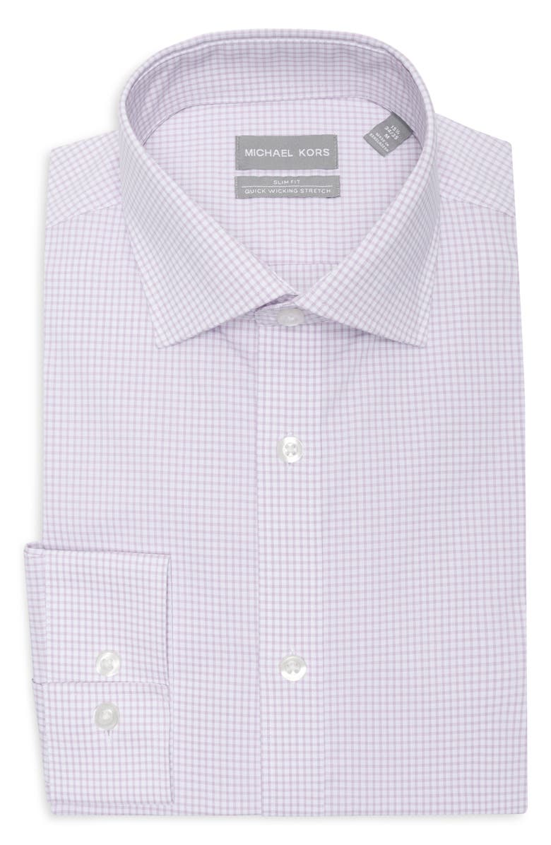 Michael Kors Check Slim Fit Quick Wicking Stretch Dress Shirt, Main, color, Lilac