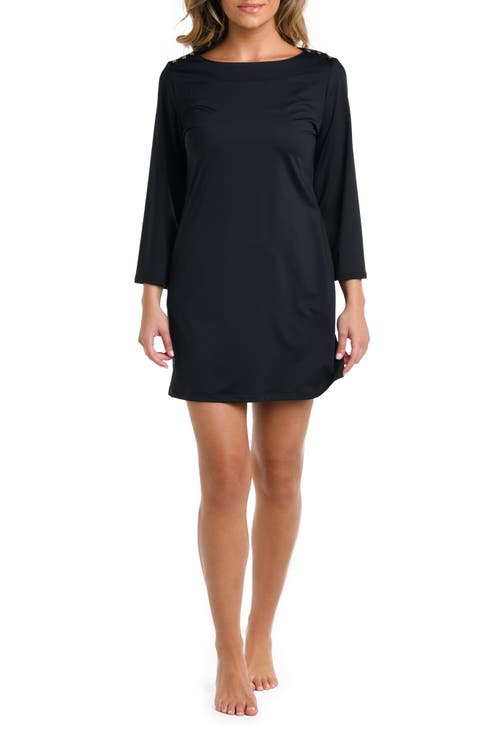 Boat Neck Three-Quarter Sleeve Tunic Cover-Up Dress