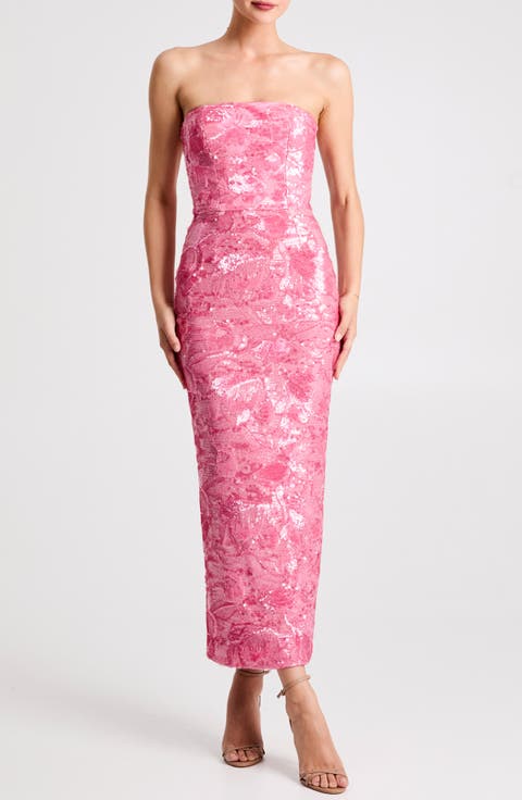Leslie Pattern Sequin Strapless Gown