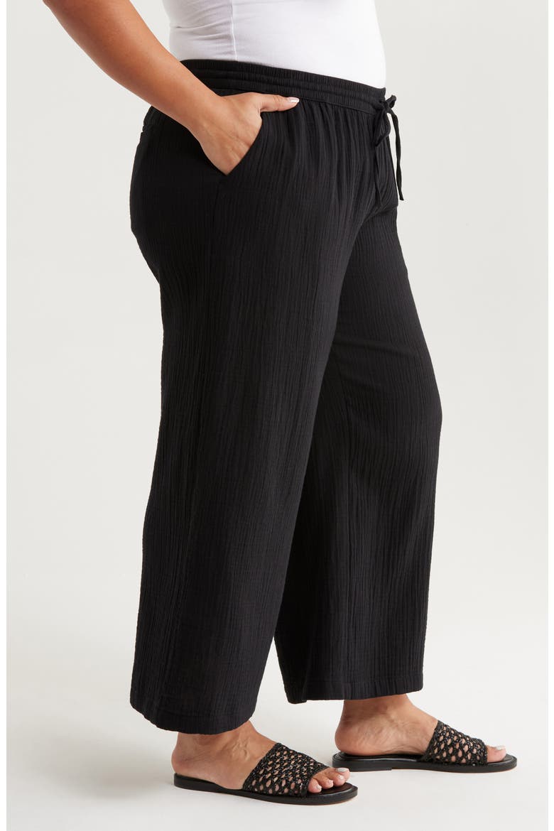 Wide Leg Crop Cotton Gauze Pants, Alternate, color, BLACK