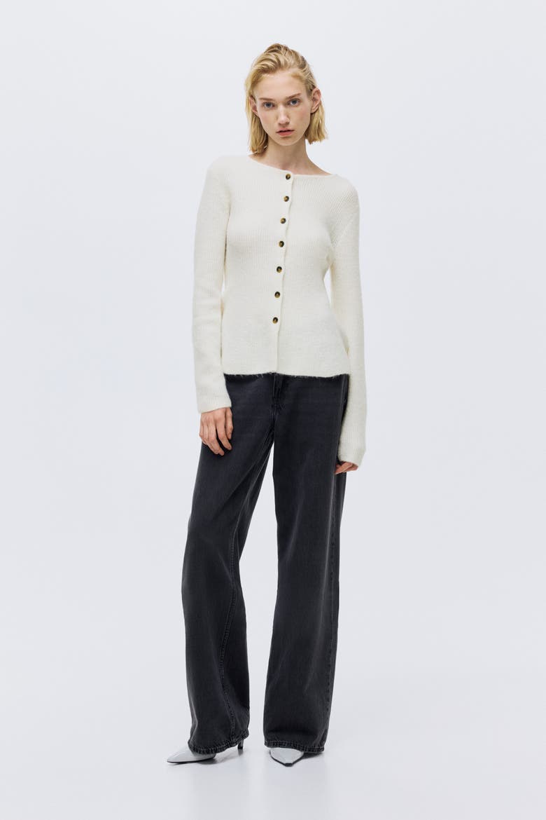 Rib-knit Peplum Cardigan, Alternate, color, Cream
