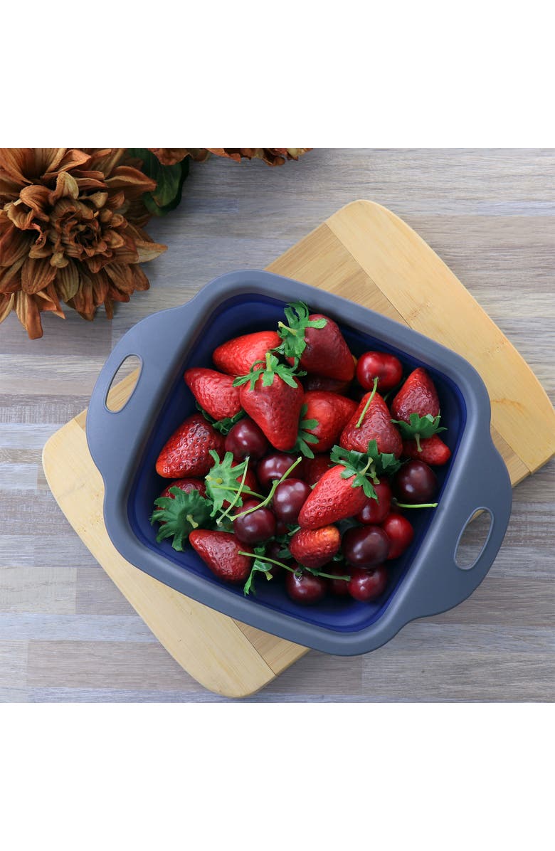 OSTER Bluemarine Collapsible Square Plastic Colander, Alternate, color, Blue