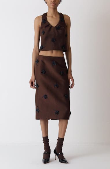 Shushu/Tong Floral Appliqué Tucked Crop Top | Nordstrom