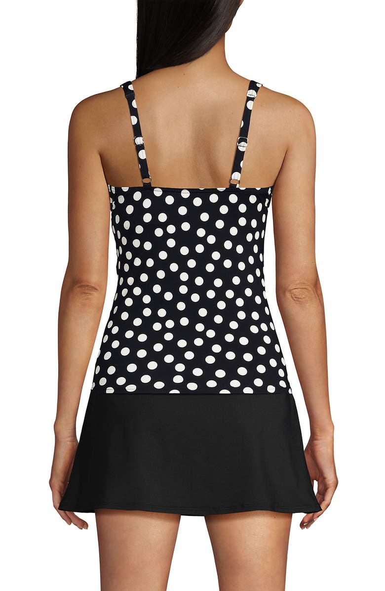 Lands' End D-Cup V-Neck Wrap Underwire Tankini Swimsuit Top, Alternate, color, Black/Egret White Tossed Dots
