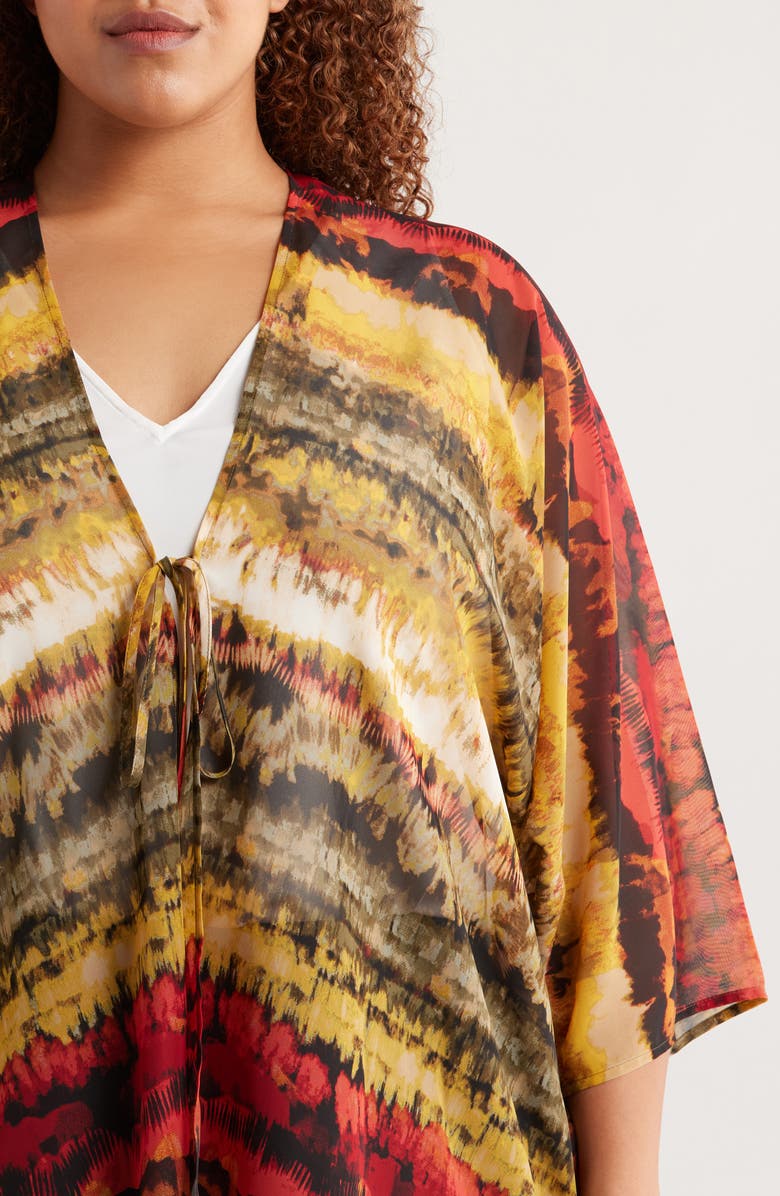 Anne Klein Printed Asymmetric Tie Front Cardigan, Alternate, color, 