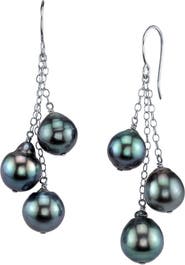 The Pearl Source 7-8mm 14K Gold Tahitian South Sea Drop Pearl Dangle Cluster Earrings