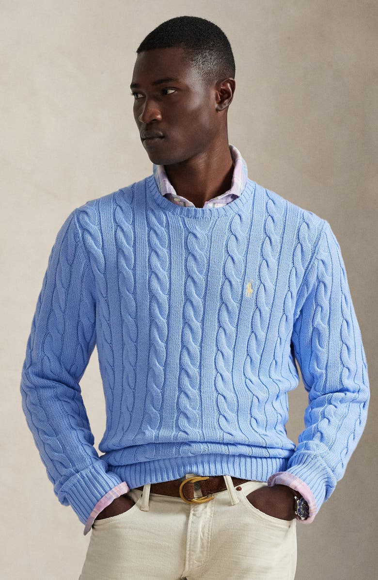 Polo Ralph Lauren Cable Knit Cotton Sweater, Alternate, color, Austin Blue