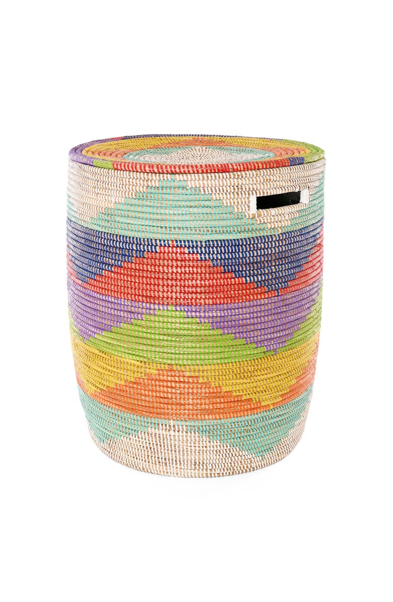 African Modern Set of Two Rainbow Mountains Flat Lidded Hampers, Alternate, color, Rainbow