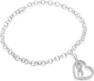 Haus of Brilliance .925 Sterling Silver 1/4 Cttw Diamond-Accented Heart and Ribbon Charm Link Chain Bracelet