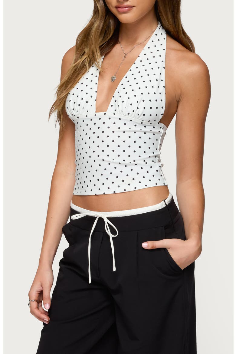 Blaire Polka Dot Halter Top, Alternate, color, WHITE-AND-BLACK