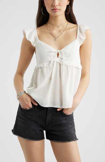 Tie Front Flutter Sleeve Babydoll Top