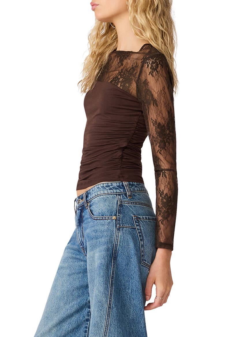 Reese Lace & Ruched Knit Top, Alternate, color, DARK ESPRESSO