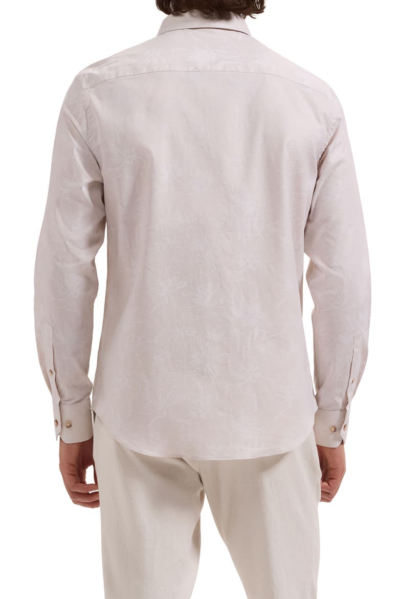 Julian Shaped Fit Floral Jacquard Stretch Cotton Button-Up Shirt, Alternate, color, ALMOND
