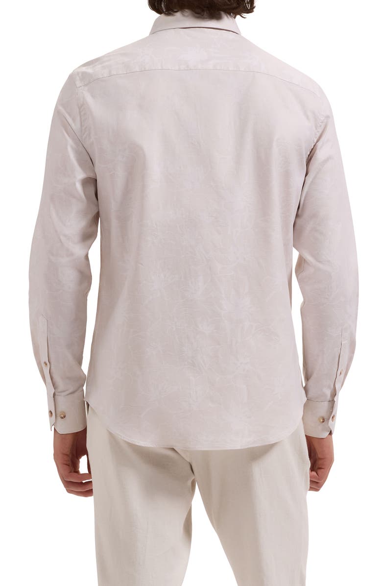 Bugatchi Julian Shaped Fit Floral Jacquard Stretch Cotton Button-Up Shirt, Alternate, color, Almond