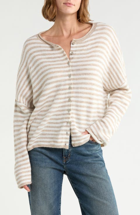 Striped Roll Collar Cardigan