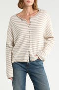 CeCe Striped Roll Collar Cardigan