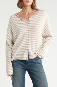 CeCe Striped Roll Collar Cardigan