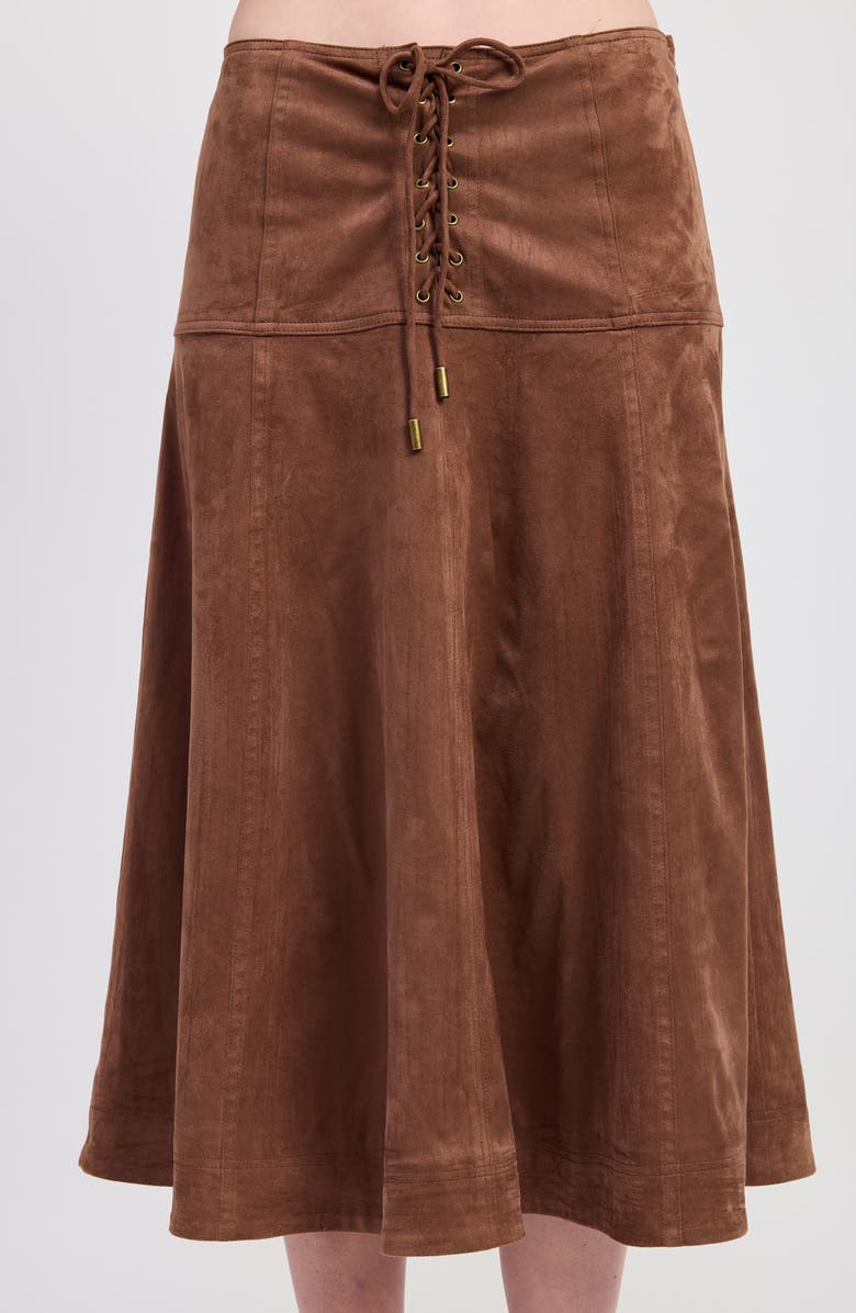 JACQUIE THE LABEL Cordelia Lace-Up Faux Suede Skirt, Alternate, color, Mocha