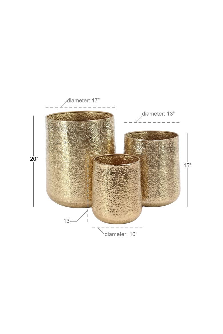 Goldtone Aluminum Indoor & Outdoor Planter with Hammered Design - Set of 3, Alternate, color, GOLD
