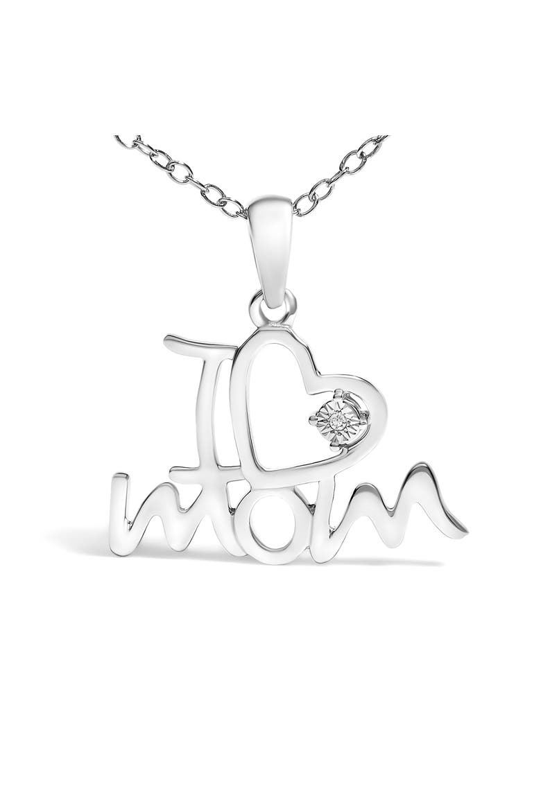 Silver Diamond Accent "I Love Mom" Heart Pendant Necklace, Alternate, color, White