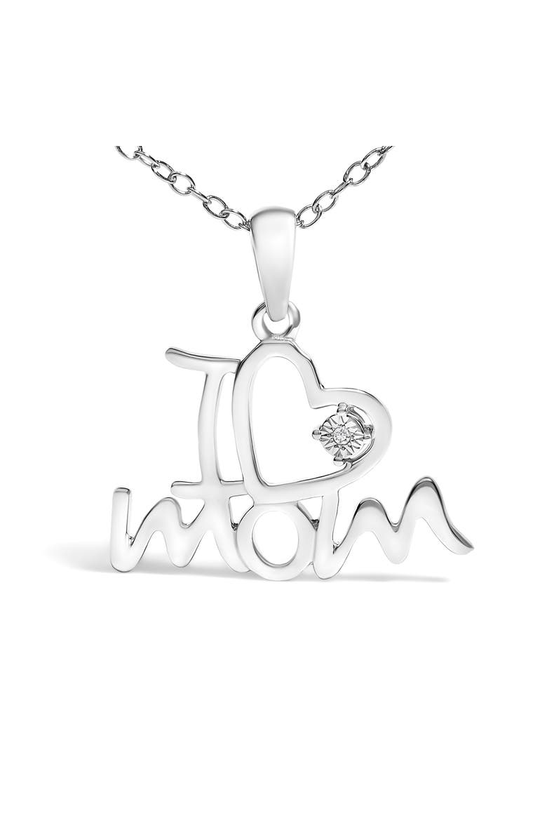 Haus of Brilliance Silver Diamond Accent "I Love Mom" Heart Pendant Necklace, Alternate, color, White