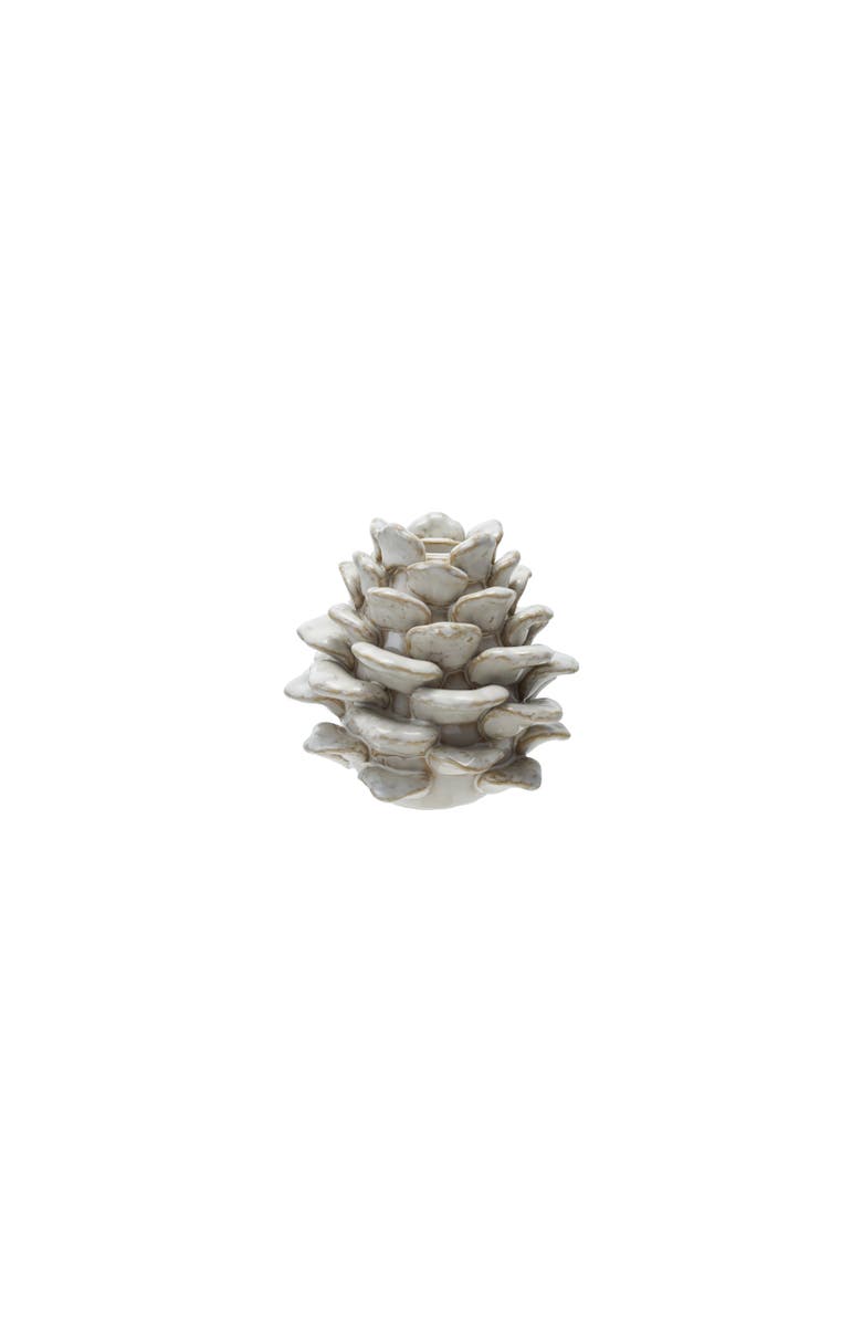 Storied Home Stoneware Pinecone Shaped Taper Holder, Reactive Glaze, Cream Color, Main, color,
