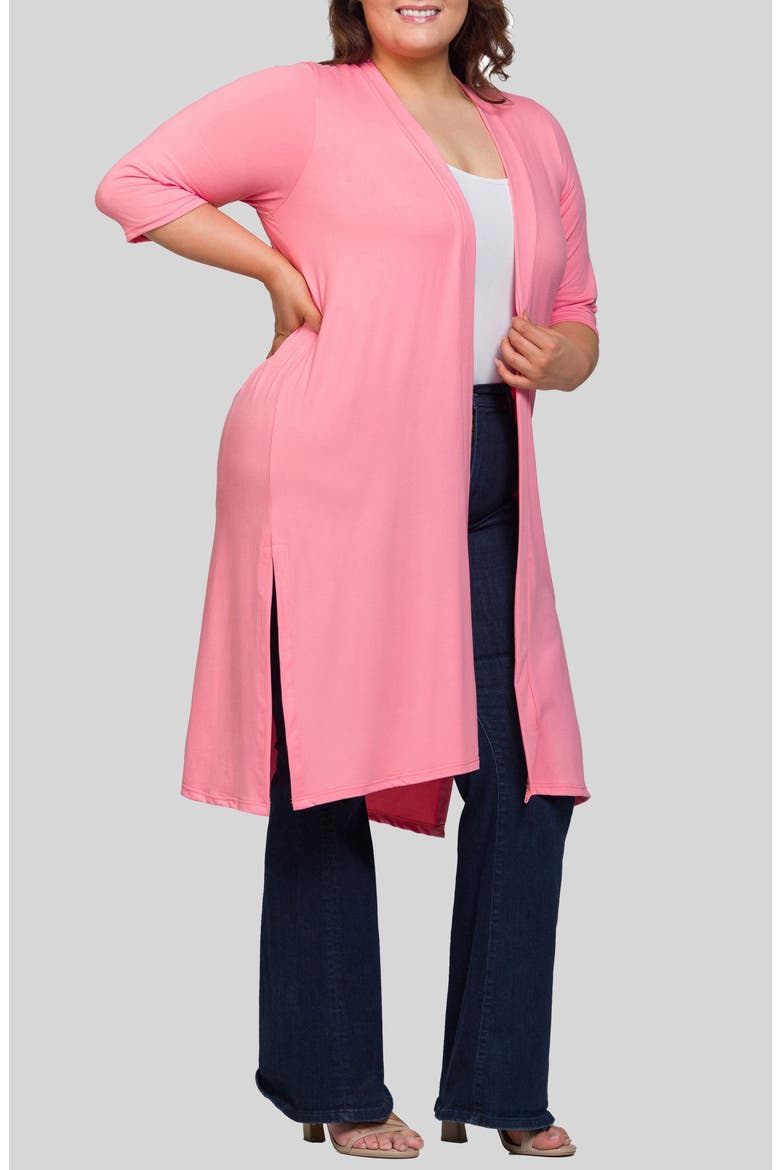 Open Front Knee Length Jacket, Main, color, CORAL PINK