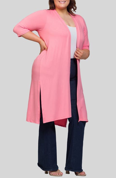 Open Front Knee Length Jacket (Plus)