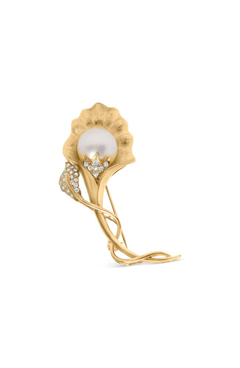 Haus of Brilliance 18K Gold 2/5 Cttw Diamond and South Sea Pearl Flower Pin Brooch, Main, color, Yellow