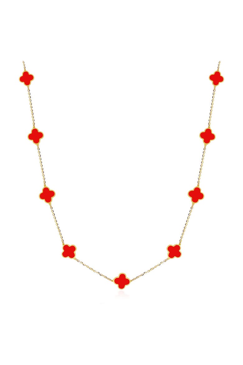 Mini Coral Clover Necklace, Main, color, Coral