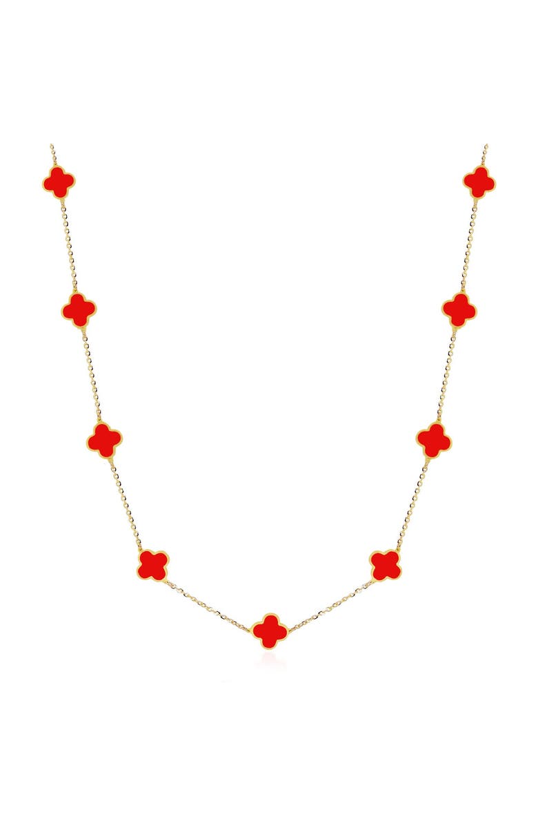 The Lovery Fine Jewelry Mini Coral Clover Necklace, Main, color, Coral