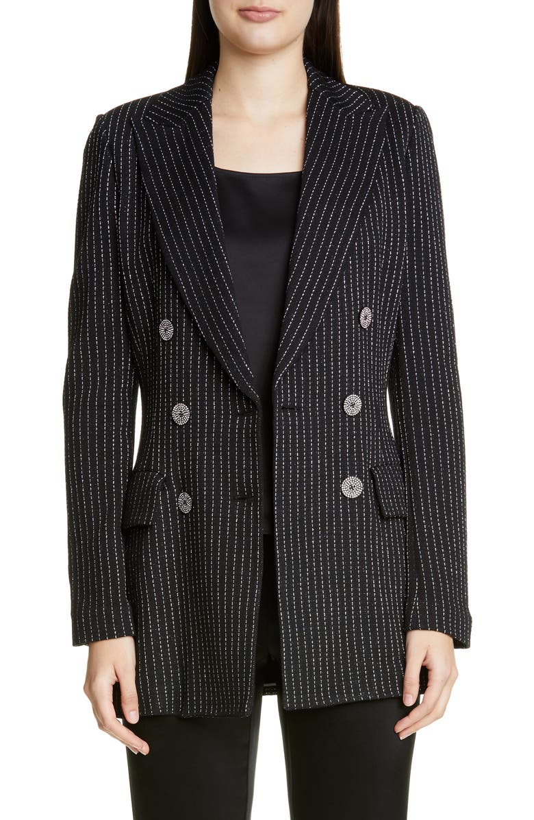 St. John Collection Evening Paillette Pinstripe Double Breasted Blazer, Main, color,