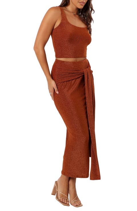 Lena Metallic Crop Tank & Tie Detail Skirt