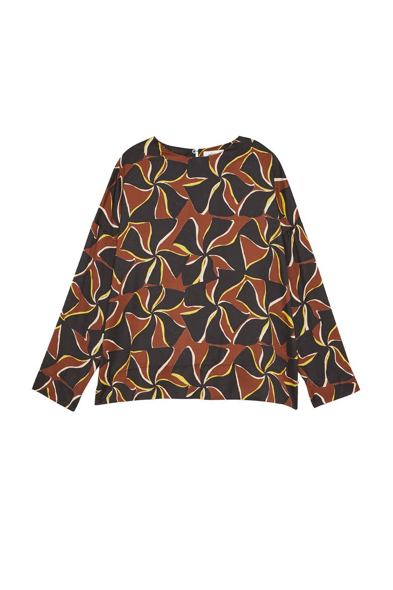 Viscose Blouse With Long Sleeves, Alternate, color, Brown