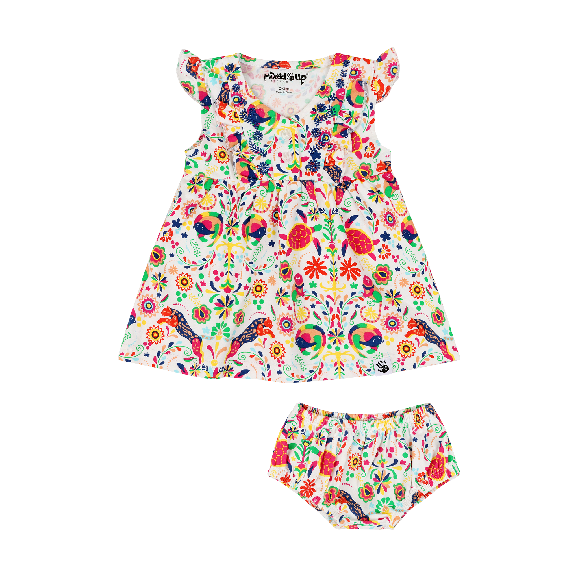 Mixed Up Clothing Baby Vestito Dress Set in Animal Arabesque 